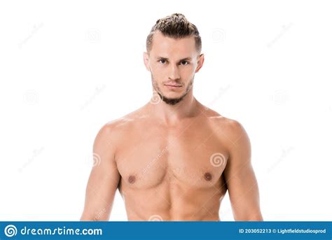 Shirtless Man Posing Isolated On Stock Image Image Of Young Handsome 203052213