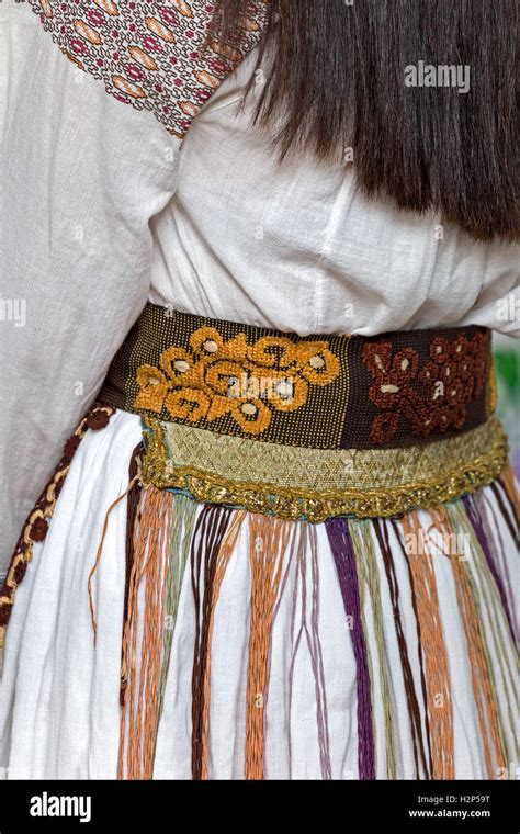 Detail Of Traditional Romanian Folk Costume Worn By Women From Banat