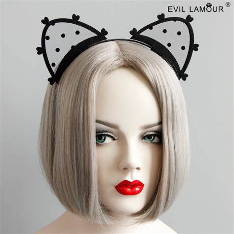 New Arrival Cutie Cat Ear Headbands Halloween Black Lace Hairbands Men