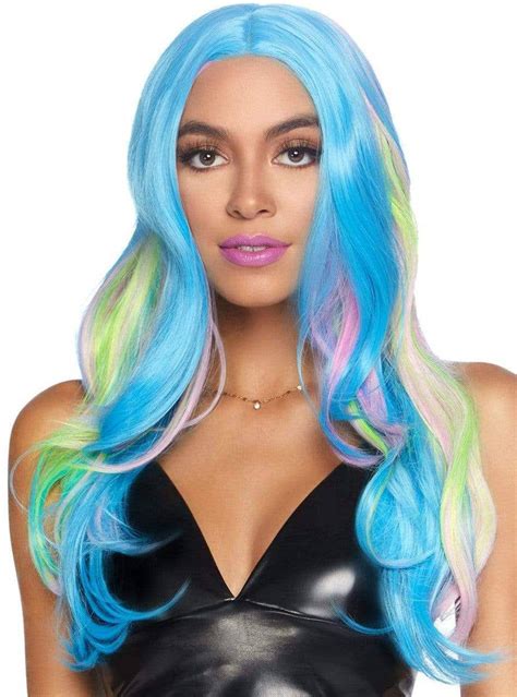 Womens Long Blue And Green Curly Mermaid Wig Wavy Blue Mermaid