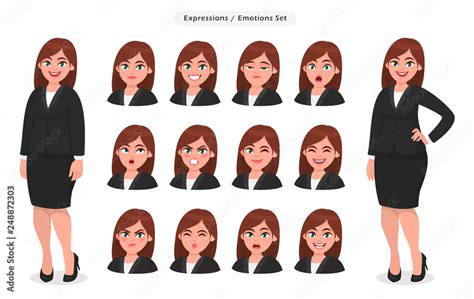 Vetor De Set Of Different Face Expressionsemotions For Female Cartoon
