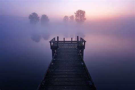 2048x1152 Resolution Pier And Foggy Lake 2048x1152 Resolution Wallpaper