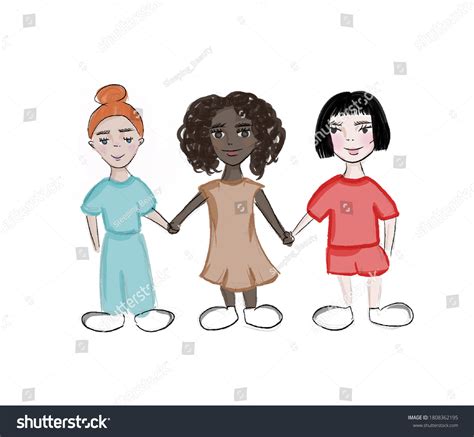 Kids Holding Hands Diversity Three Girls Stock Illustration 1808362195