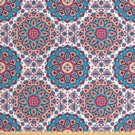 Ethnic Fabric By The Yard Oriental Style Floral Circles Paisley Retro