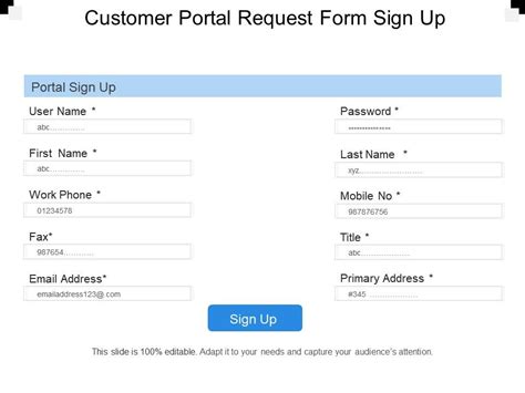 Customer Portal Request Form Sign Up Powerpoint Presentation Slides