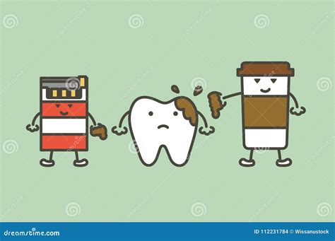 teeth are smudged from coffee and cigarette plaque and yellow tooth concept stock vector