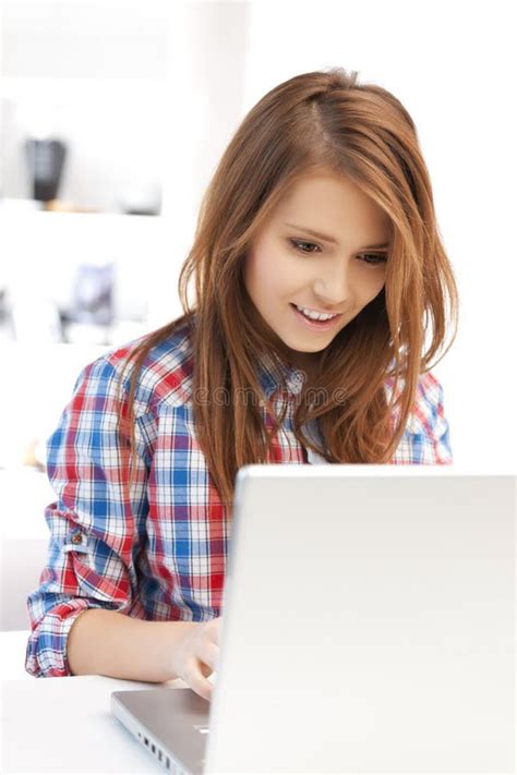 Smiling Student Girl With Laptop At School Stock Image Image Of