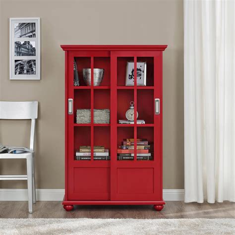 Arron Lane Bookcase With Sliding Glass Doors Finishred