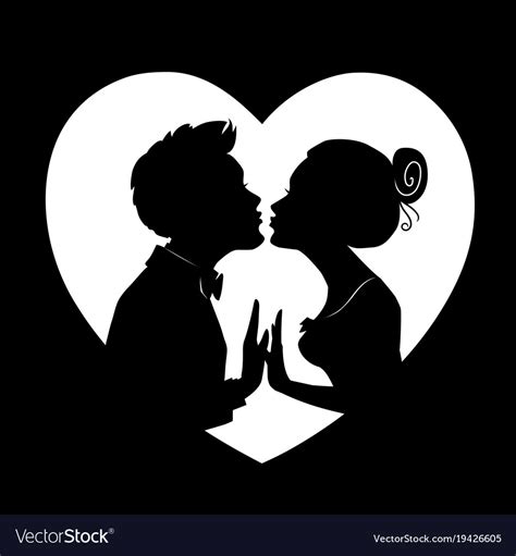 Silhouettes Of Loving Coupleman And Woman Kissing Vector Image