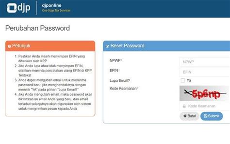 Lupa Password Efin DJP Online Begini Cara Resetnya