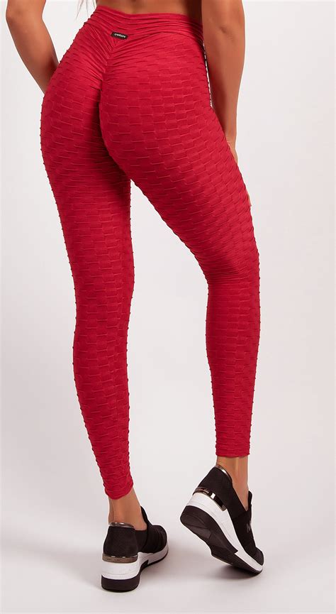 brazilian leggings anti cellulite honeycomb textured scrunch booty red top rio shop
