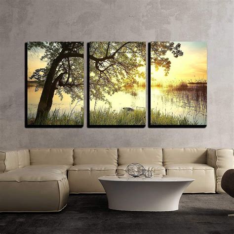 Tree Near Lake During Sunset 24 In X 150 In Photography Canvas Art