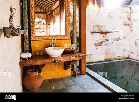 Bali Interior Of Luxury Tropical Bathroom With Private Swimming Pool