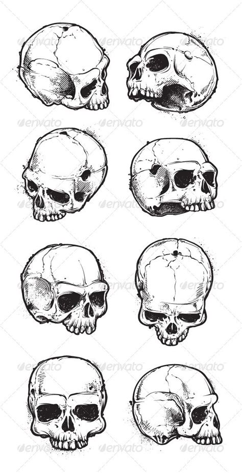 Hand Drawn Skulls Set Grunge Skulls Vector Illustration