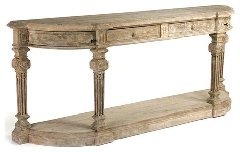 Rockford French Country Heavy Distress Hand Carved Long Console