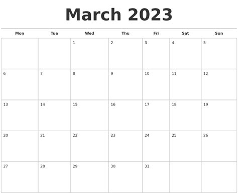 March 2023 Calendars Free