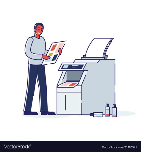 Printing House Worker Standing At Copy Machine Vector Image