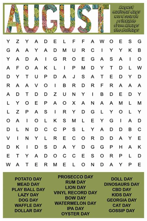 August Word Search Printable Puzzle For Kids Printabl