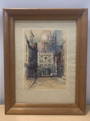 Al Mettel Signed Lithograph Art Print Canterbury Cathedral Vintage Ebay