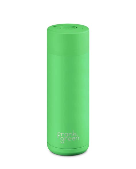 Frank Green Reusable Bottle Ceramic 595ml Neon Green Push Button Lid