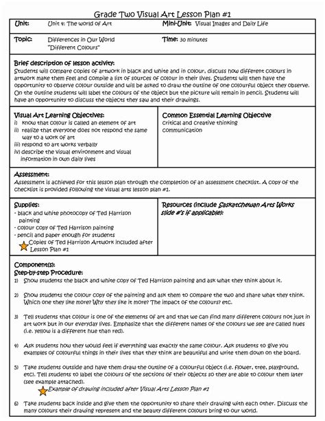 Texas Lesson Plans Template Best Of Visual Arts Lesson Plan Template