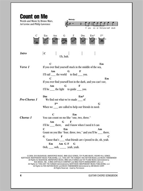 Count On Me Sheet Music By Bruno Mars Lyrics And Chords 153318