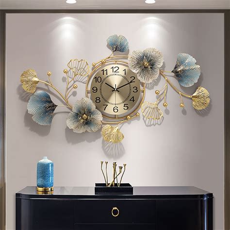 3d Light Luxury Creative Metal Ginkgo Leaves Artistic Wall Clock Home