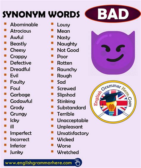 Synonym Words Bad English Vocabulary English Grammar Here