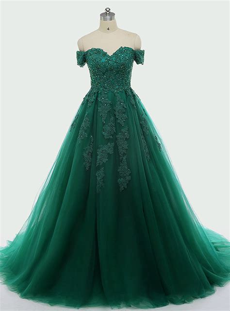Dark Green Lace Appliques Short Sleeve Ball Gown For 15 Quinceanera