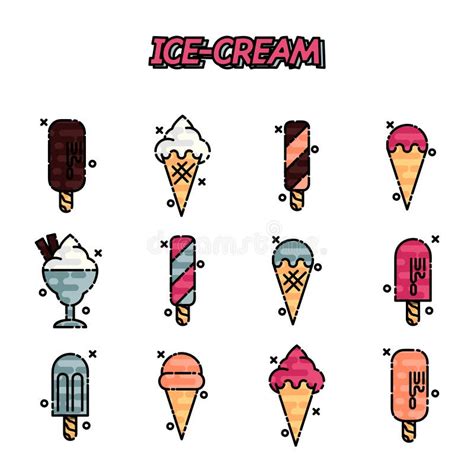 Ice Cream Flat Icons Set Stock Vector Illustration Of Flavor