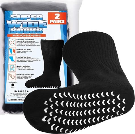 Pairs Of Super Wide Socks With Non Skid Grips For Lymphedema Bariatric Sock Oversized Anti