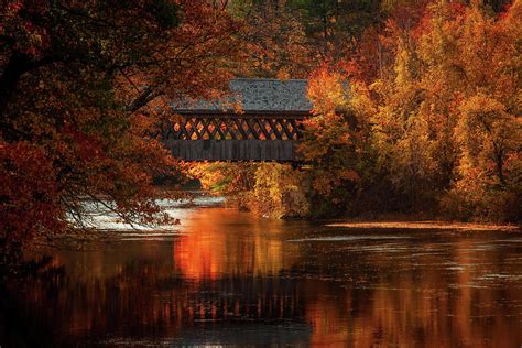 A Covered Bridge In Fall Colors Photograph By Jeff Folger Pixels