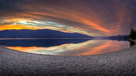 Mountain Shore Pebbles Sunset Clouds Lake Coolwallpapersme