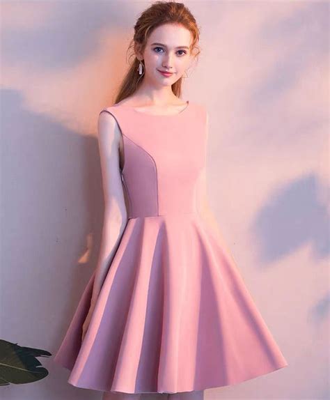 simple pink satin short prom dress pink satin homecoming dress shopluu