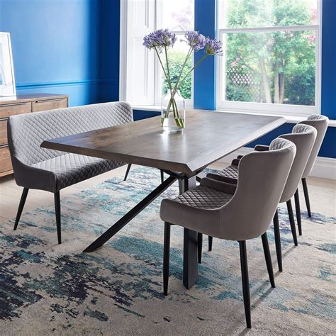 Bronx 200cm Dining Table Toby Grey Bench And 3 Toby Grey Chairs Dining