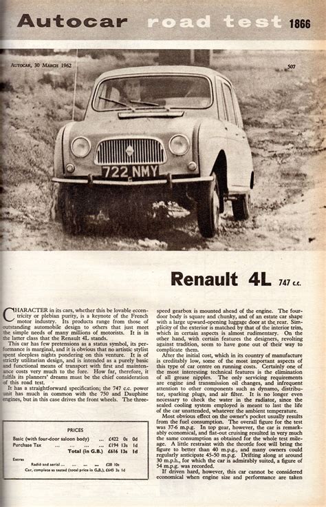 Renault 4 Road Test 1962 1 722 Nmy No Data Triggers Retro Road