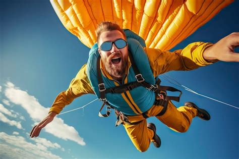 Premium Photo Man Jumping With A Parachute