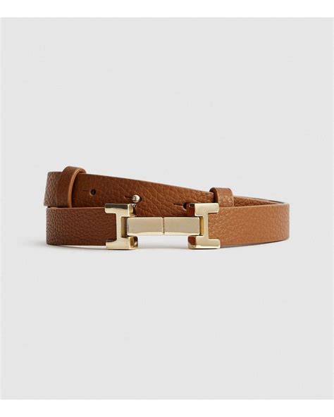 Reiss Hayley Leather Square Hinge Belt In Brown Lyst