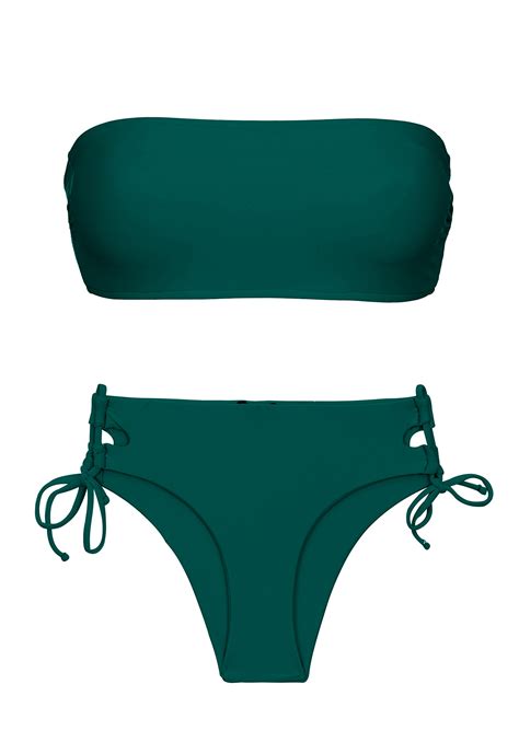 Dark Green Bandeau Bikini With Double Sides Tie Set Uv Galapagos