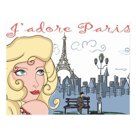 Jadore Paris Postcard Postcard Whimsical Illustration