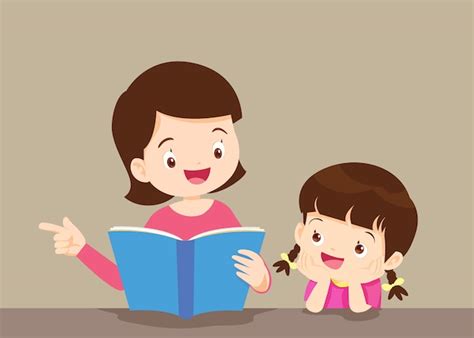 Premium Vector Mother With Daughter Reading Book
