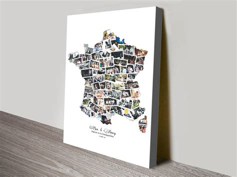 Stretched Canvas Map Of France Photo Collage Personalised Wall Art Au
