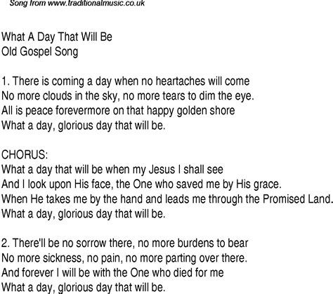 What A Day That Will Be Christian Gospel Song Lyrics And Chords