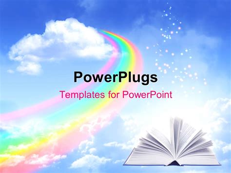 Powerpoint Template Open Book With Rainbow Clouds And Sky 19265