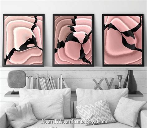 Blush Abstract Printable Wall Art Set Of 3 Prints Pink Etsy Wall