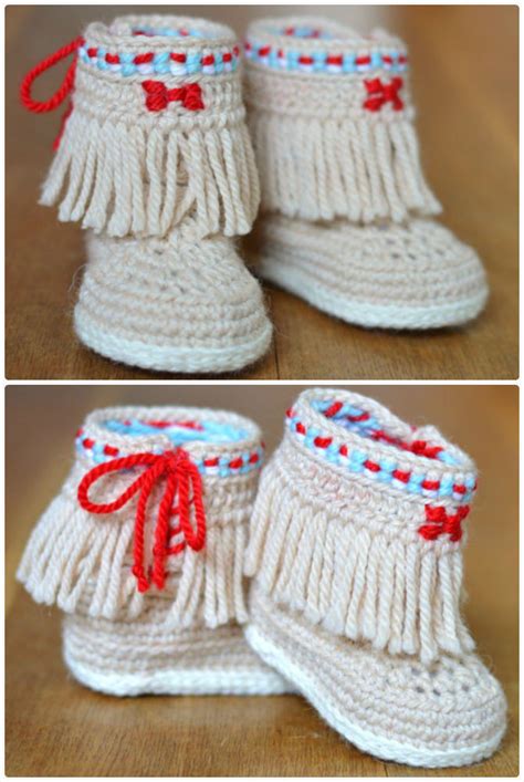 Crochet Baby Booties Fringe Moccasins Pattern Crochet Ankle High Baby