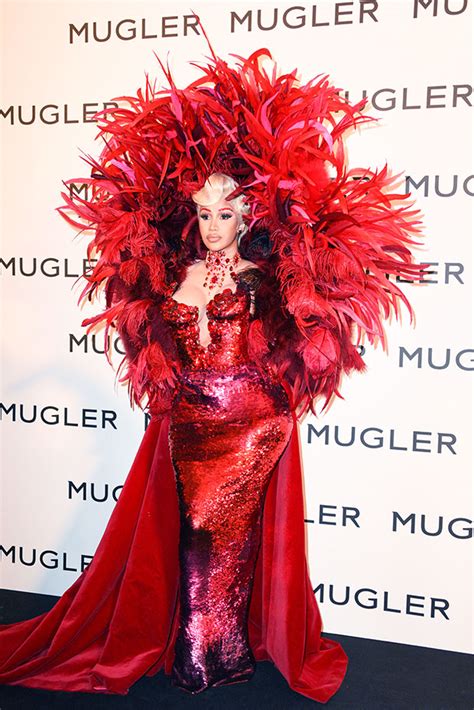 Cardi B Rocks Plunging Red Dress At Paris Fashion Week Mugler Event
