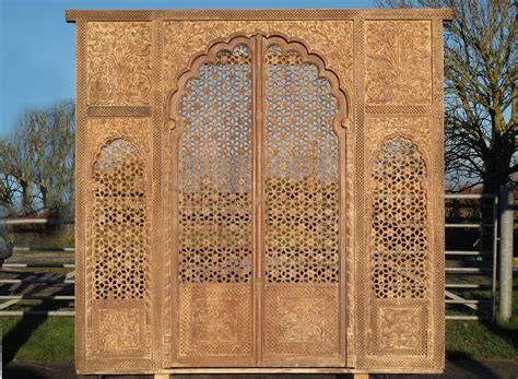 Carved Teak Jali Purdah Screen Limed Finish Reproduction Wooden