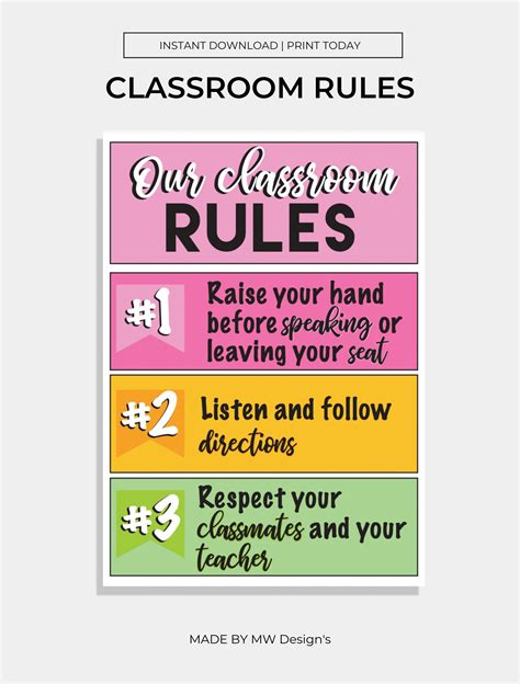 classroom rules poster class rules poster printable classroom rules instant download