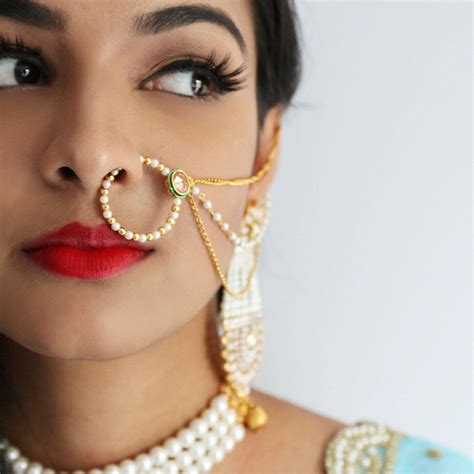 Faux Nose Ring Pearl Nath With Kundan And Two Strands Etsy Indian Wedding Jewelry Bridal